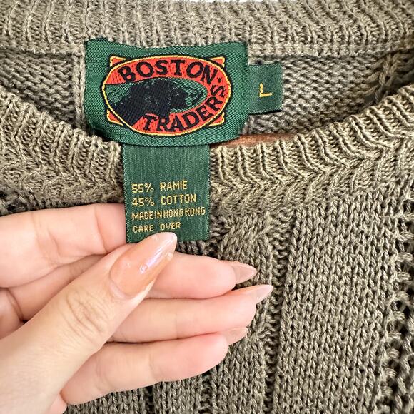 VTG BOSTON TRADERS Cable Knit Cotton Blend Grandpa Sweater Size L Indie Eclectic - Picture 10 of 11